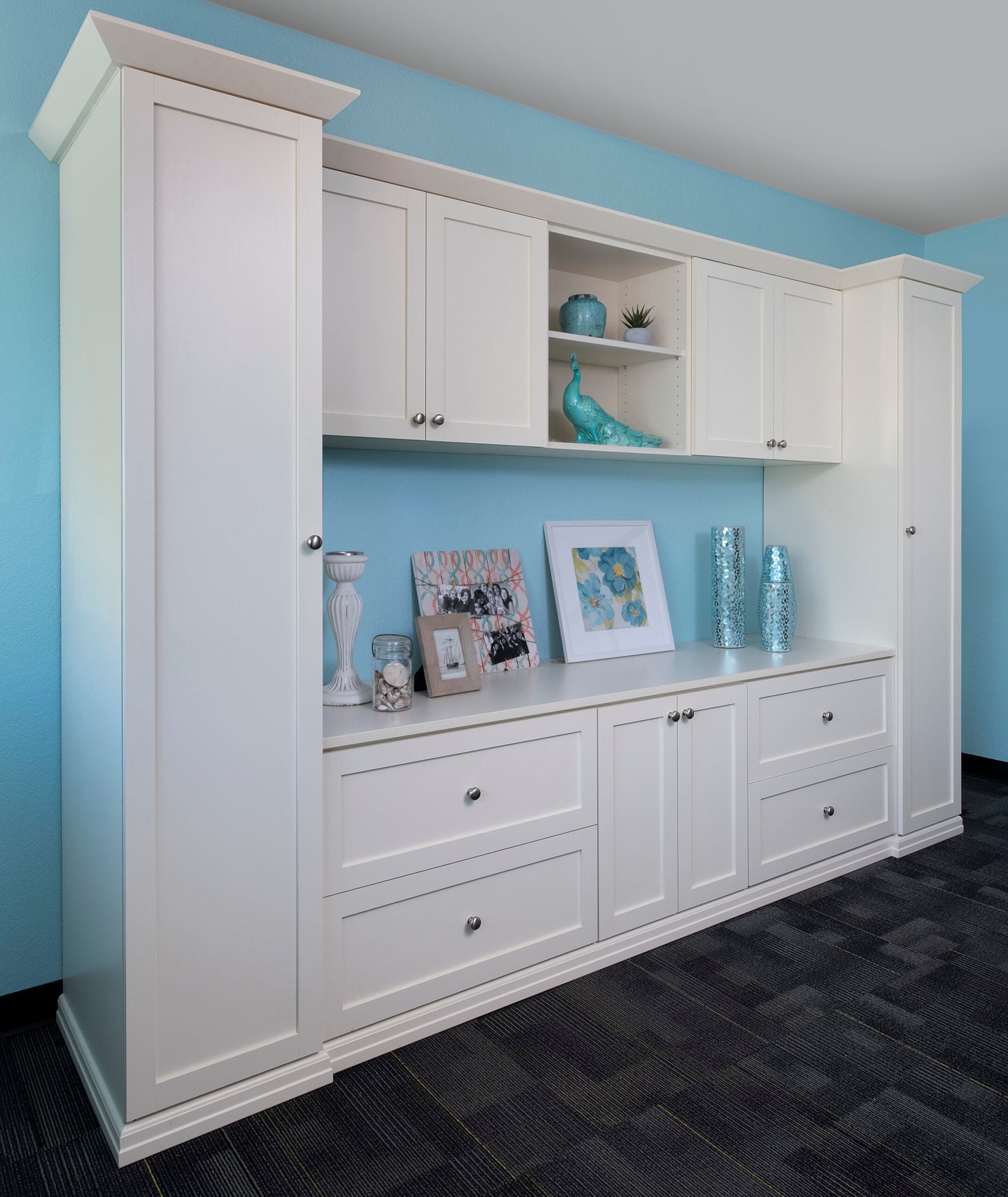 styled home office shelving for zoom background