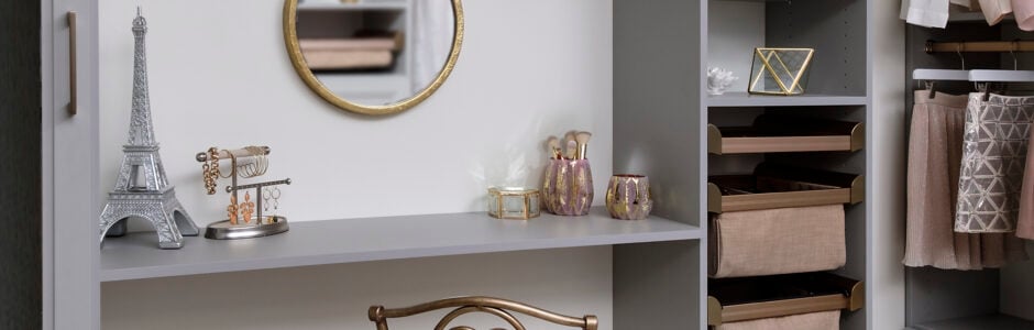 Master closet vanity creating a calm space allowing a focus on intention and abundance
