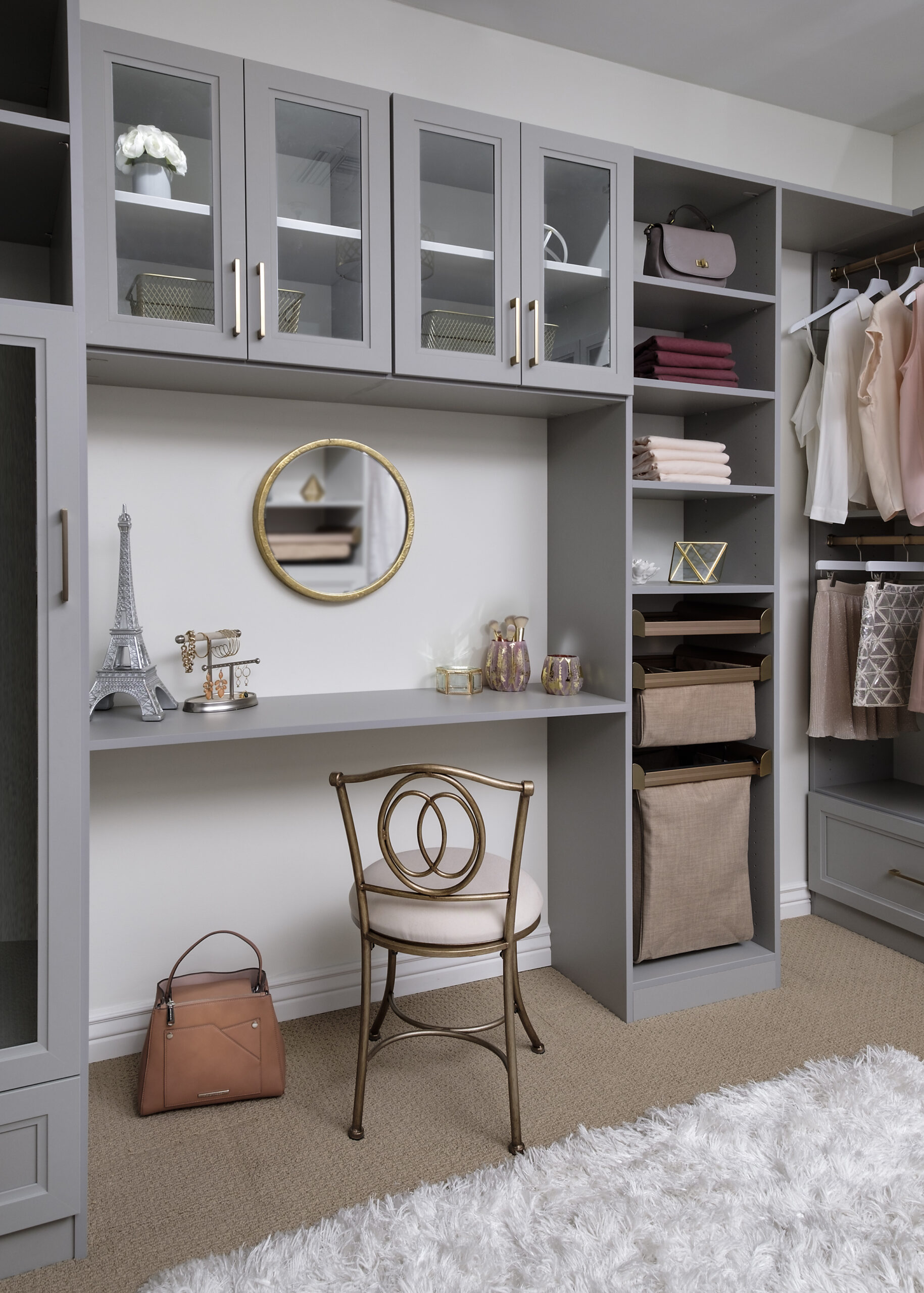Master closet vanity creating a calm space allowing a focus on intention and abundance