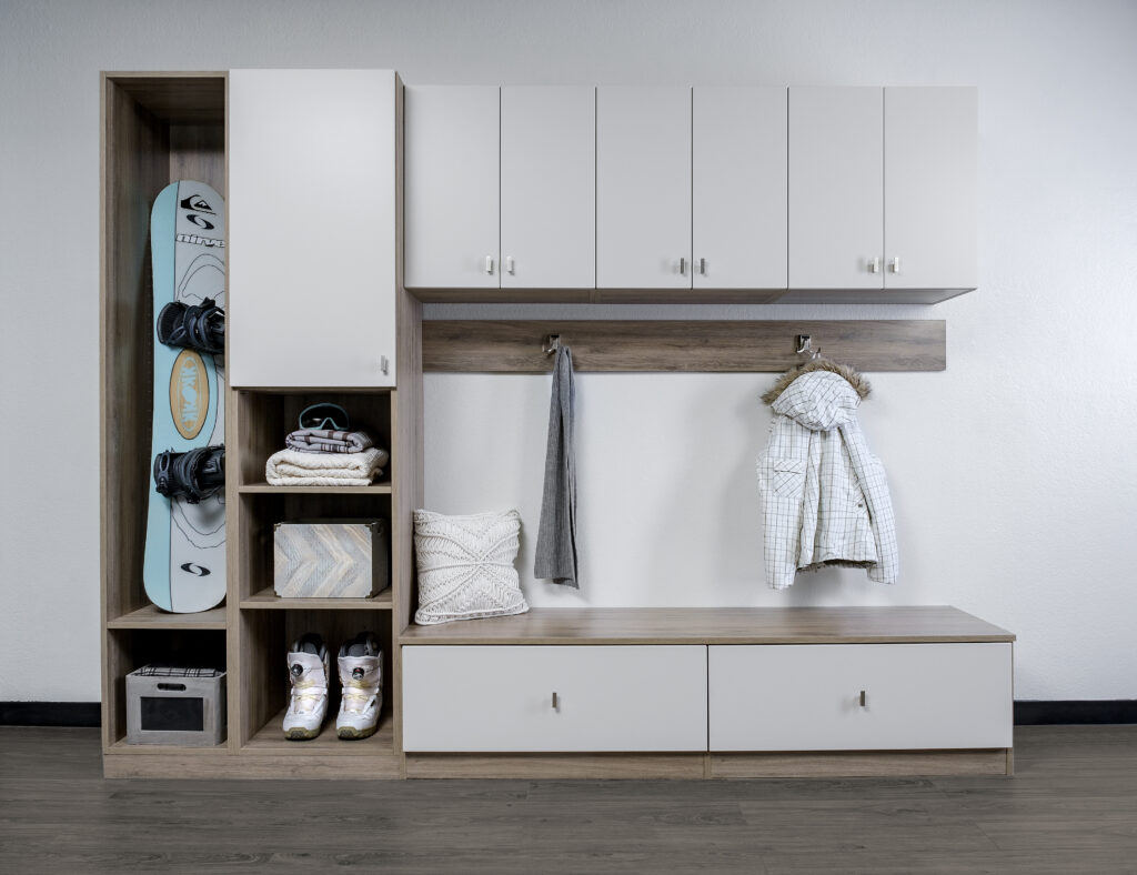 mudroom storage shoes doors bench coats